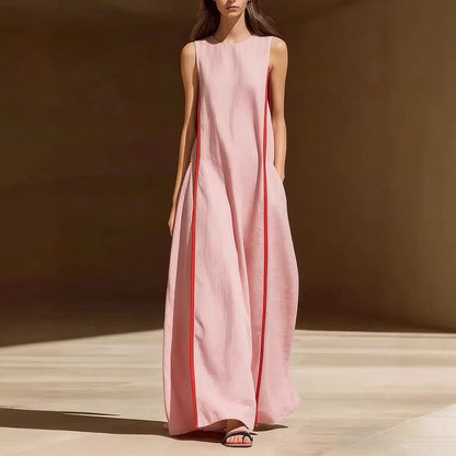 Women's Linen Sleeveless Loose Striped Maxi Dress FitiqueFit