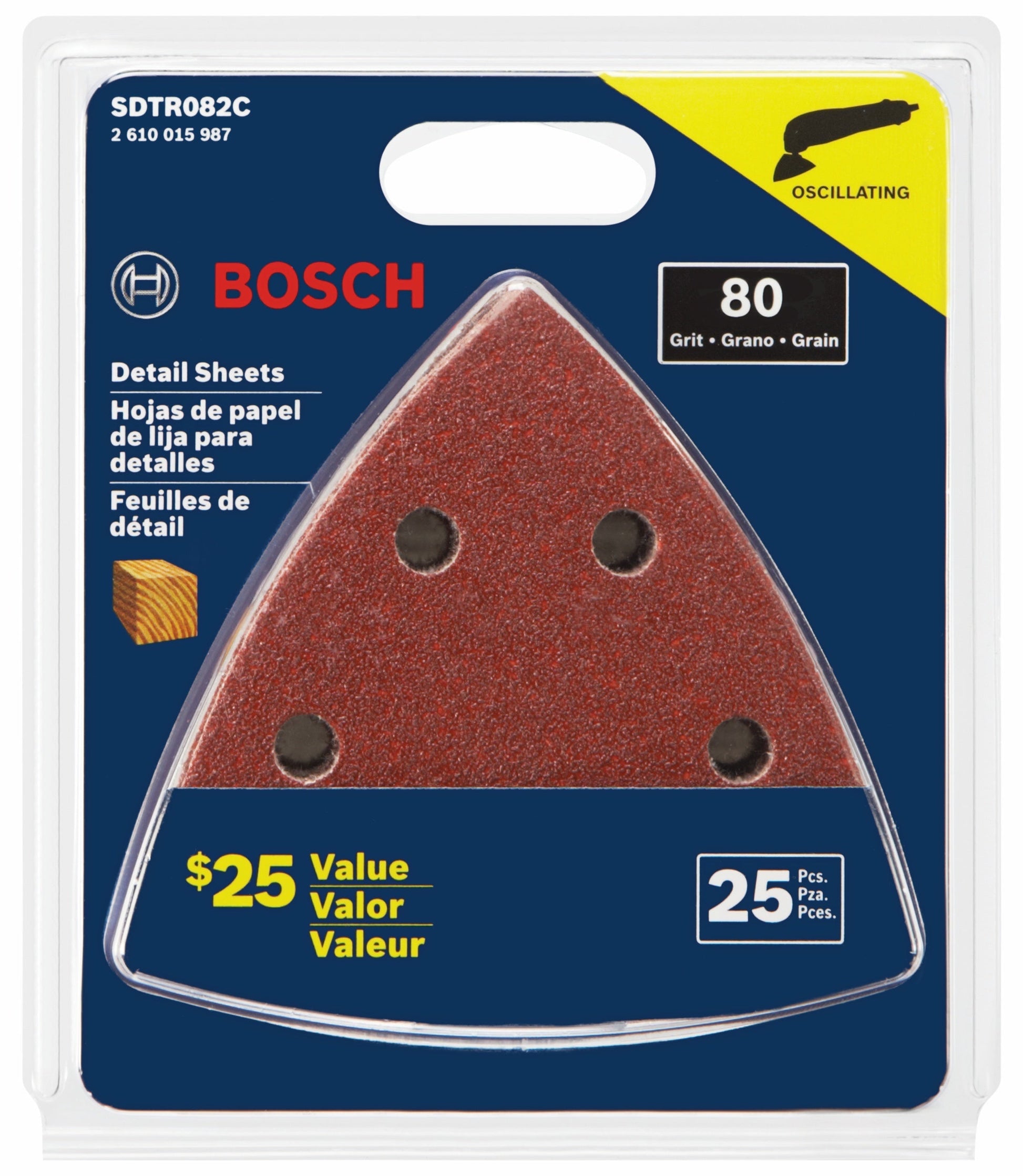 BOSCH SDTR082C 25 pc. 3-3/4 In. 80 Grit Detail Sanding Sheets for Wood VM Hardware