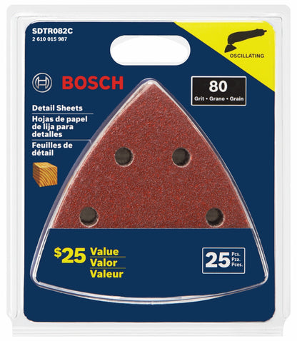 BOSCH SDTR082C 25 pc. 3-3/4 In. 80 Grit Detail Sanding Sheets for Wood VM Hardware