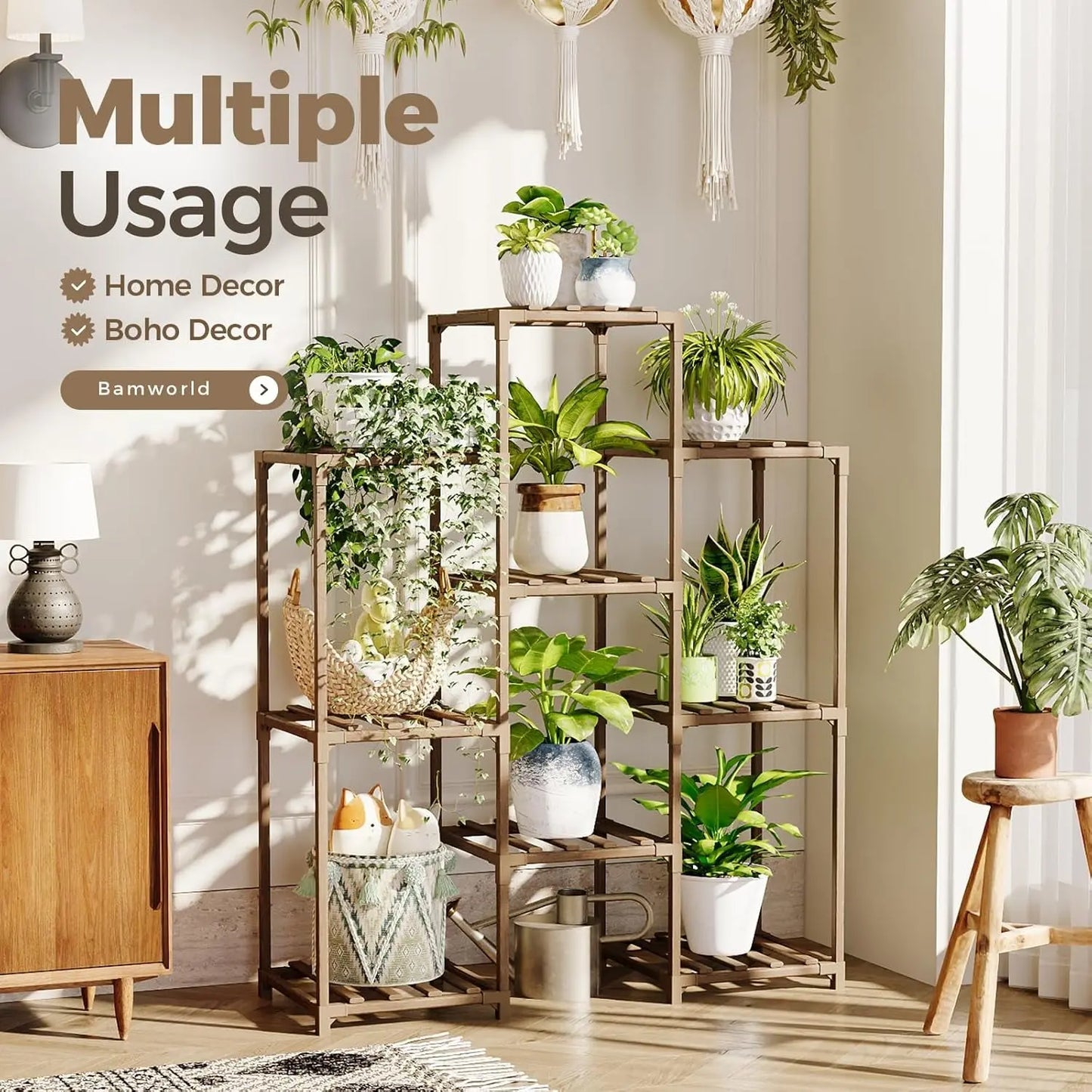 Elevate Your Greenery: Sturdy 4-Tier Wooden Plant Stand for Indoor & Outdoor Spaces