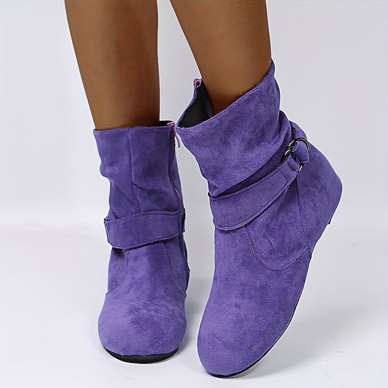 1.18inch Inner Height Increase Women's Short Boots with Flat Sole, Buckle Closure, Comfortable, Warm, and Lightweight, Women Shoes NovaCart