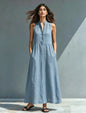 Women's Stand-Collar A-Line Maxi Dress – Resort & Vacation Style FitiqueFit