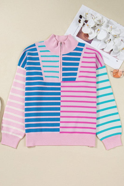 Plus Size Stripe Colorblock Half Zip Sweater Shop Style & More | Fresh Looks, Everyday Deals & Free Shipping