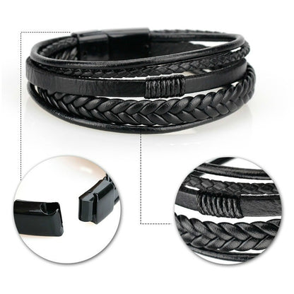 [Stylish Leather Bracelet] Stylish Durable 1pc Men's Hand-Woven Multi-Layer Leather Bracelet | with Buckle Closure, Versatile Accessory for Casual or Formal Wear NovaCart
