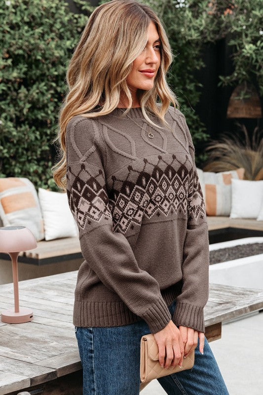 Western Geometric Knit Crew Neck Sweater Shop Style & More | Fresh Looks, Everyday Deals & Free Shipping