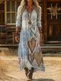 Women's Retro Chic 3D Print V-Neck Long-Sleeve A-Line Dress FitiqueFit