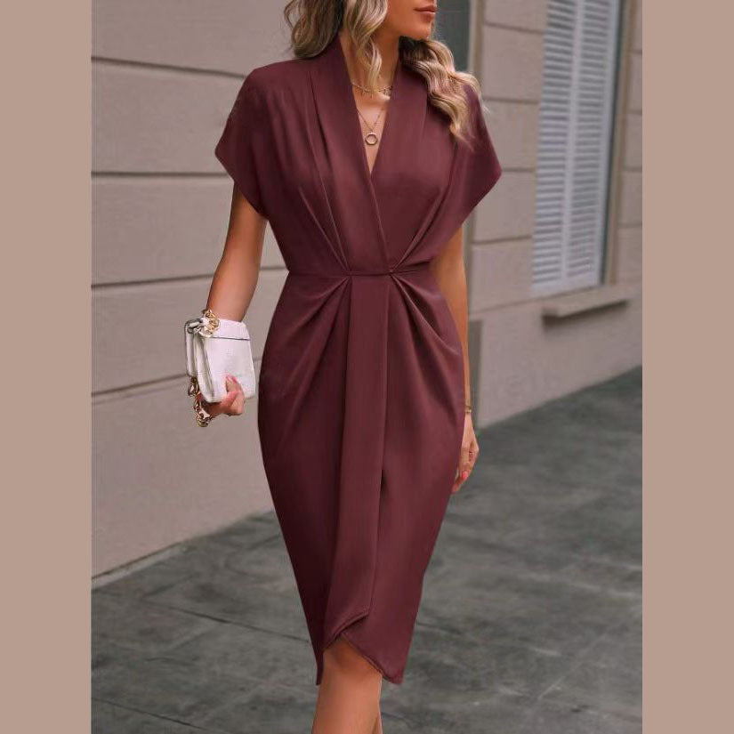 Pleated A-Line Midi Dress – V-Neck Sleeveless Summer Dress FitiqueFit