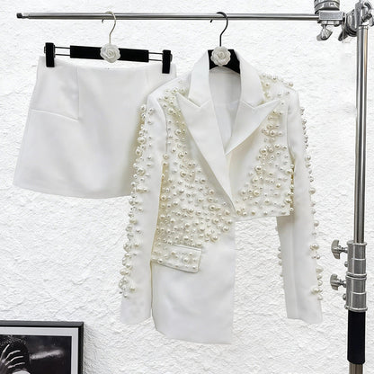 Womens Fashionable Deep V-Neck Heavy-Detailed Beaded Blazer And Skirt Set See size chart under “more details” The Fashion Celestial