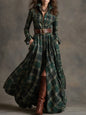 Women's Plus Size Plaid Print Long Sleeve Shirt Dress with Pockets FitiqueFit