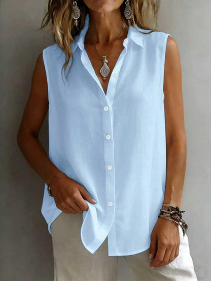 Women's Solid Color Lapel Sleeveless Top FitiqueFit
