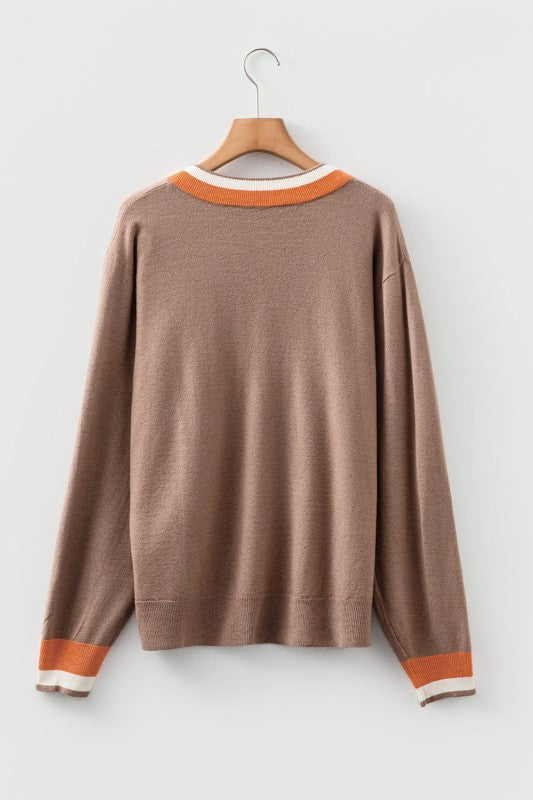 Varsity Stripe Contrast Trim V-Neck Sweater Shop Style & More | Fresh Looks, Everyday Deals & Free Shipping