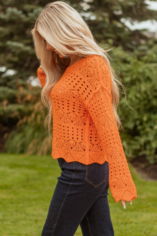 Solid Open Crochet Scallop Edge Sweater Shop Style & More | Fresh Looks, Everyday Deals & Free Shipping