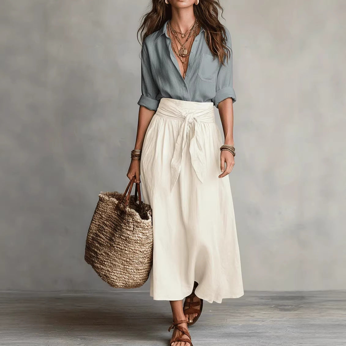 Button-Down Shirt & Straight Skirt Two-Piece Set FitiqueFit