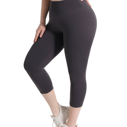 Women'S Plus Size Capri Leggings, High Waist Tummy Control, 4X Stretch, Pocket Detail, Solid Black, Knit Fabric, Polyester 92%, Spandex 8%, 210g/m², All Season Skinny Yoga Pants NovaCart