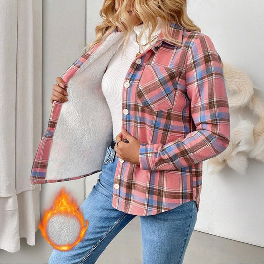 Checkered Fleece-Lined Shacket with Chest Pockets FitiqueFit