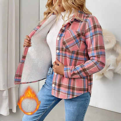 Checkered Fleece-Lined Shacket with Chest Pockets FitiqueFit