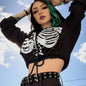 [Fashion Short Sleeve] Gothic Skull Print Women's Casual Hoodie | Long Sleeve Drawstring Top NovaCart