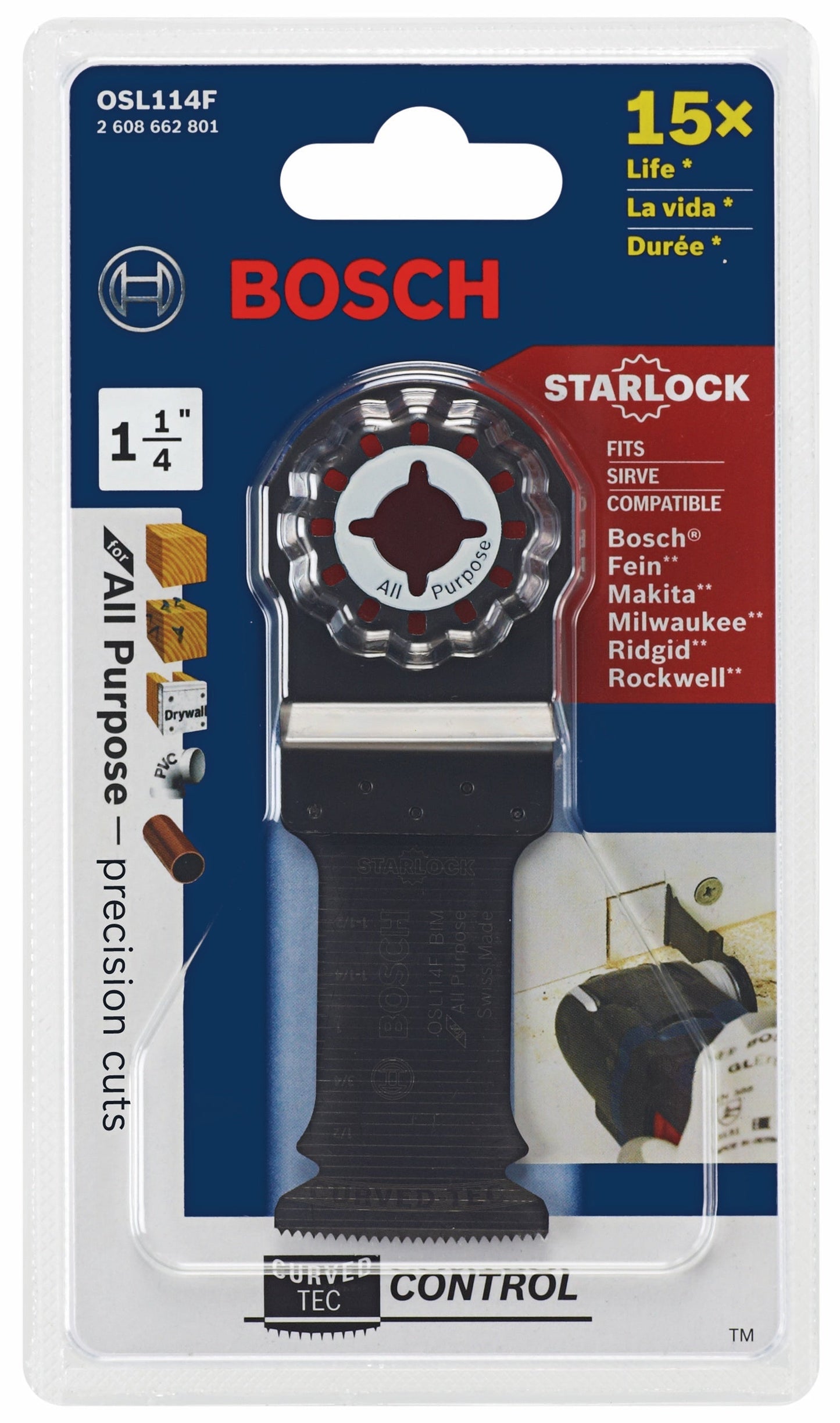 BOSCH OSL114F 1-1/4 In. Starlock® Oscillating Multi Tool Bi-Metal Plunge Cut Blade VM Hardware