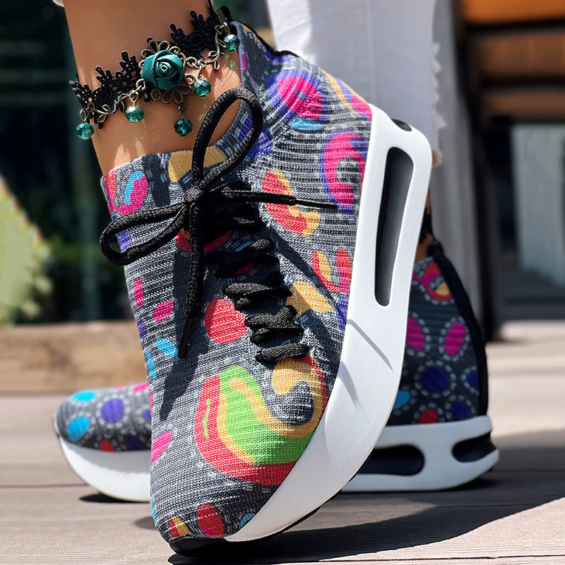 Women's Random Print Side Lace-Up Elastic Sport Shoes, Comfortable Slip-On Sneakers For Women, Casual Daily Wear Footwear See size chart under “more details” The Fashion Celestial