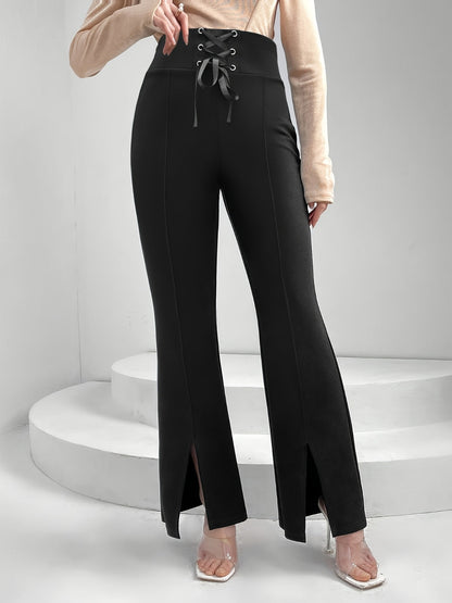 LuxeStyle Lace Up Slit Bootcut Pants – Stylish Crisscross Design See size chart under “more details” The Fashion Celestial