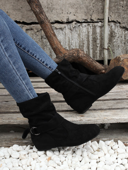1.18inch Inner Height Increase Women's Short Boots with Flat Sole, Buckle Closure, Comfortable, Warm, and Lightweight, Women Shoes NovaCart