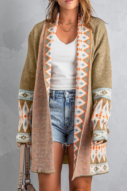 Aztec Print Open Front Knitted Cardigan Shop Style & More | Fresh Looks, Everyday Deals & Free Shipping