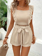 Women's Lace-Up Square-Neck Backless Tank Top & Shorts Set – 2-Piece FitiqueFit