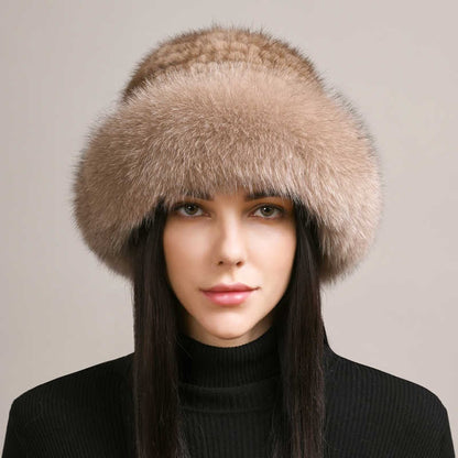 Women’s Mink Hair Winter Hat – Braided Fur Warm Elegant Beanie FitiqueFit