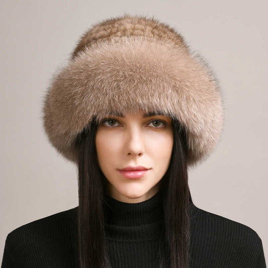 Women’s Mink Hair Winter Hat – Braided Fur Warm Elegant Beanie FitiqueFit