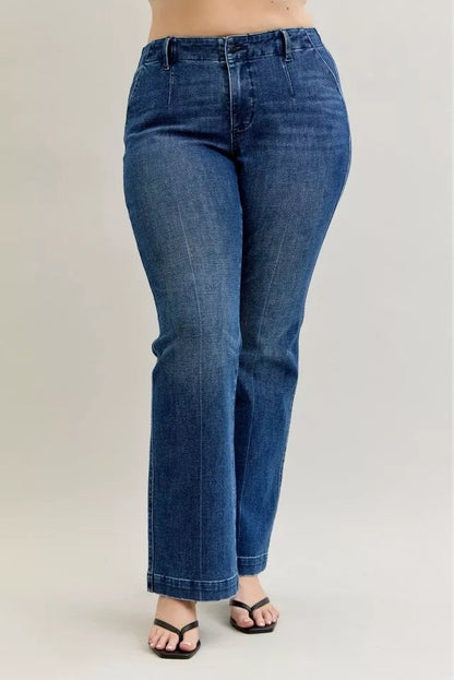 Judy Blue Full Size Mid Rise Bootcut Jeans with Welt Pockets Plus Size Garden Naked Curves