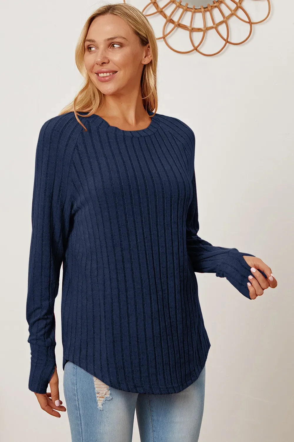 Basic Bae Full Size Ribbed Thumbhole Sleeve T-Shirt New Era Fashion LLc