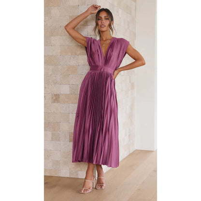 Elegant Pleated Casual Loose Zip Sleeveless Dress Grayceful LLC