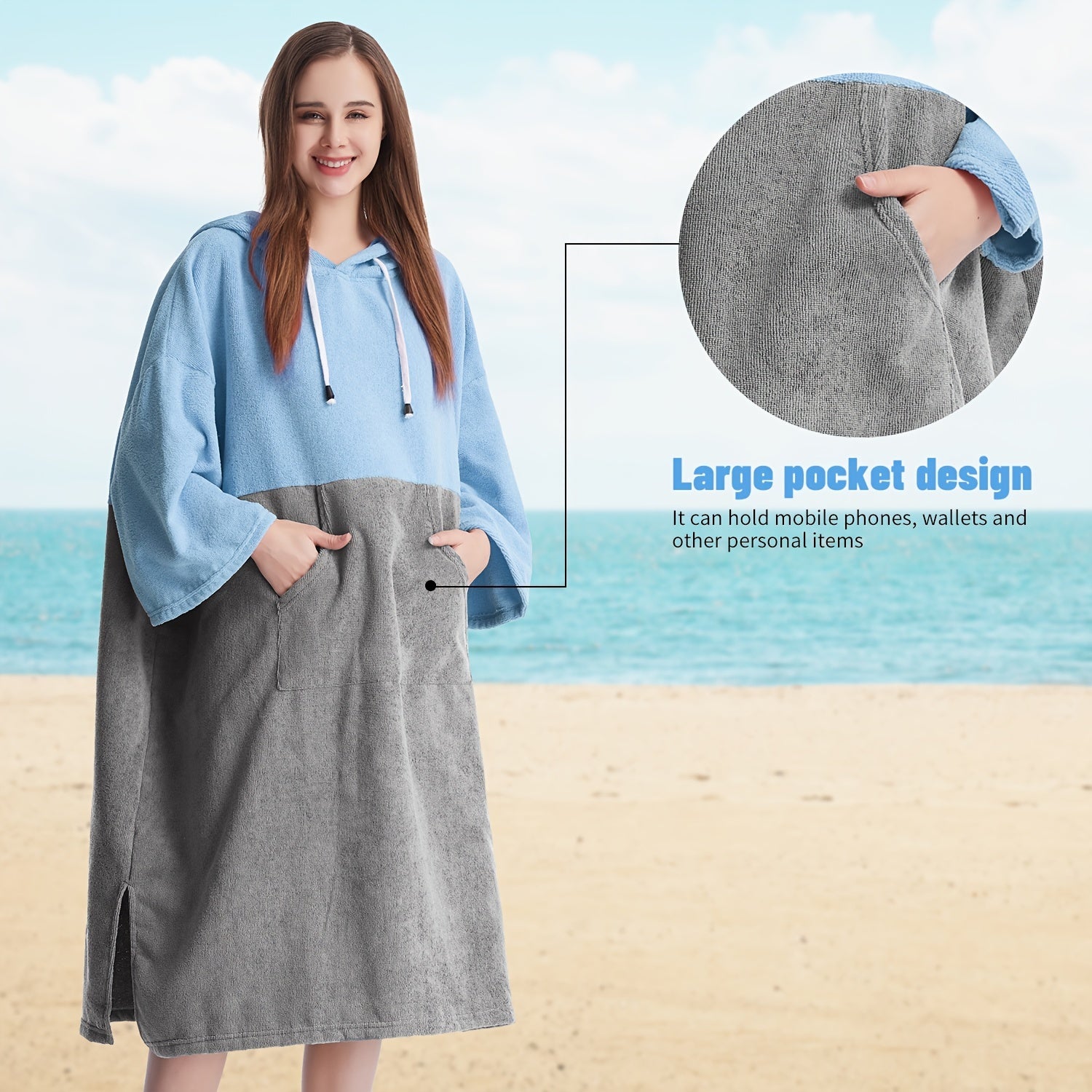 Mutao Quick-Dry Hooded Changing Robe - Cozy Terry Towel Poncho with Front Pocket, Windproof & Perfect for Beach, Surfing, Diving, Swimming - One Size Fits All, Machine Washable - For Men & Women - Suitable for Water Sports & NovaCart