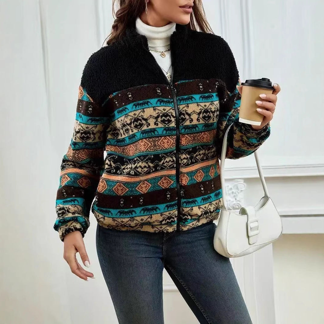 Women’s Double-Sided Plush Zip-Up Cardigan – Stand Collar Winter Jacket FitiqueFit
