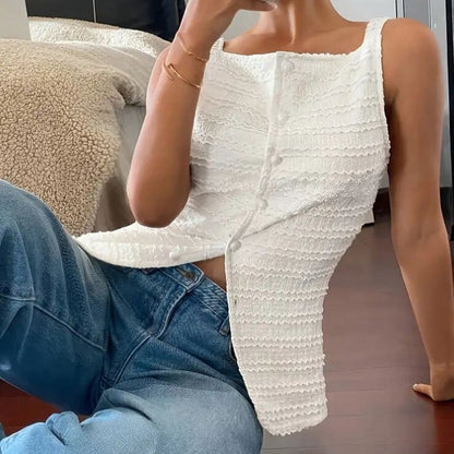 Trendy Square Neck Button Up Vest Top Y2k Going Out Tank Tops FitiqueFit