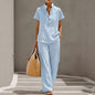 Cardigan & Short Sleeve Top + Pants Three-Piece Set – Solid Color Casual Lounge FitiqueFit