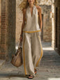 Women’s Contrast Color Sleeveless Vest and Wide-Leg Pants Set FitiqueFit