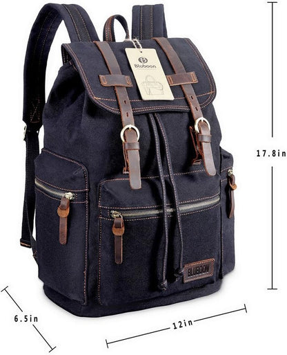 Vintage Backpack Leather Trim Casual Bookbag Men Women Laptop Travel Rucksack