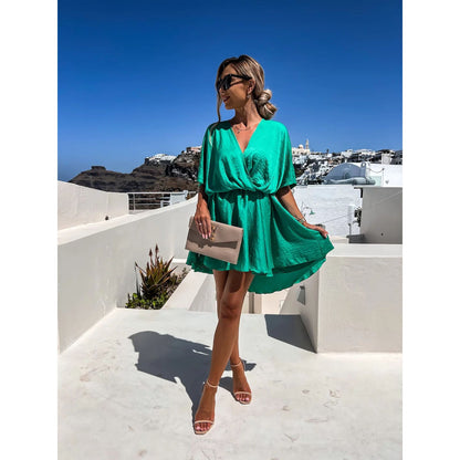 Satin Loose Midi Dress – Relaxed Fit Casual Vacation Dress FitiqueFit