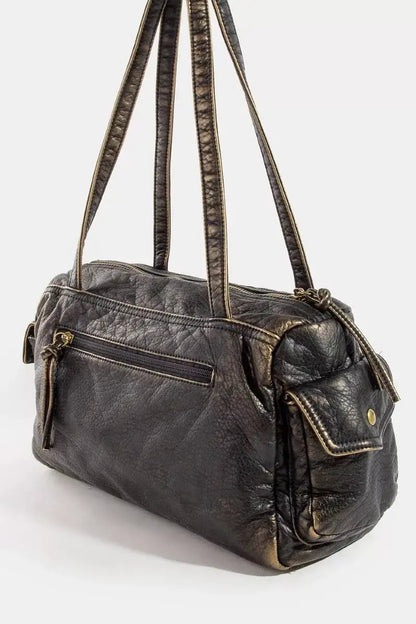 Fame Multi Pocket Textured Leather Shoulder Bag West2East Surf