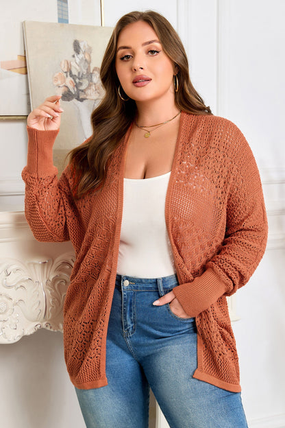Redwood Burl Mixed Pattern Knitted Open Front Plus Cardigan Garden Naked Curves