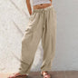 Womens Solid-Color Cotton-Linen Casual Loose Straight Pockets Lounge Pants With Drawstring See size chart under “more details” The Fashion Celestial