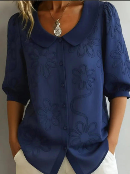 Women's Loose-Fit Retro 3D Embroidered Floral Shirt – Buttoned Casual Top FitiqueFit