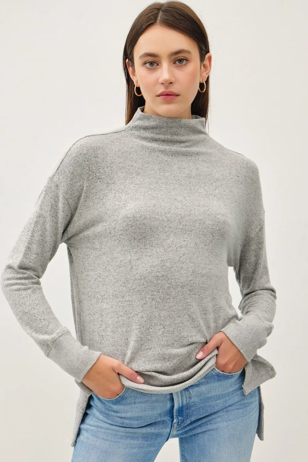 Be Cool Side Slit Mock Neck Long Sleeve Tunic Top New Era Fashion LLc