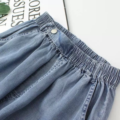 Patchwork Embroidered Cropped Harem Pants – Women's Wide Leg High Waist Denim FitiqueFit