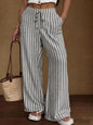 Women's Striped Wide-Leg Trousers – Lace-Up Elastic Waist Loose Fit FitiqueFit