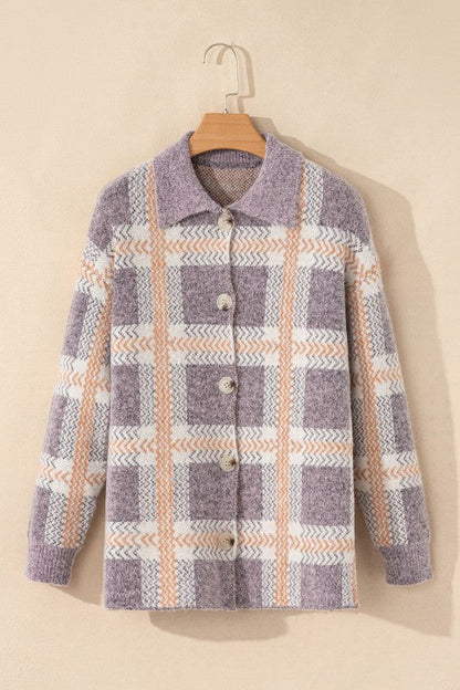 Plaid Button-Up Collared Fuzzy Cardigan Shop Style & More | Fresh Looks, Everyday Deals & Free Shipping
