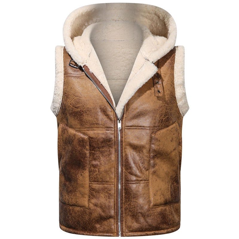 Men's Faux Fur-Lined Hooded Vest, Thickened and -Lined, Fashionable Windproof and Warm Outer Jacket for Men NovaCart