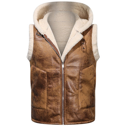 Men's Faux Fur-Lined Hooded Vest, Thickened and -Lined, Fashionable Windproof and Warm Outer Jacket for Men NovaCart