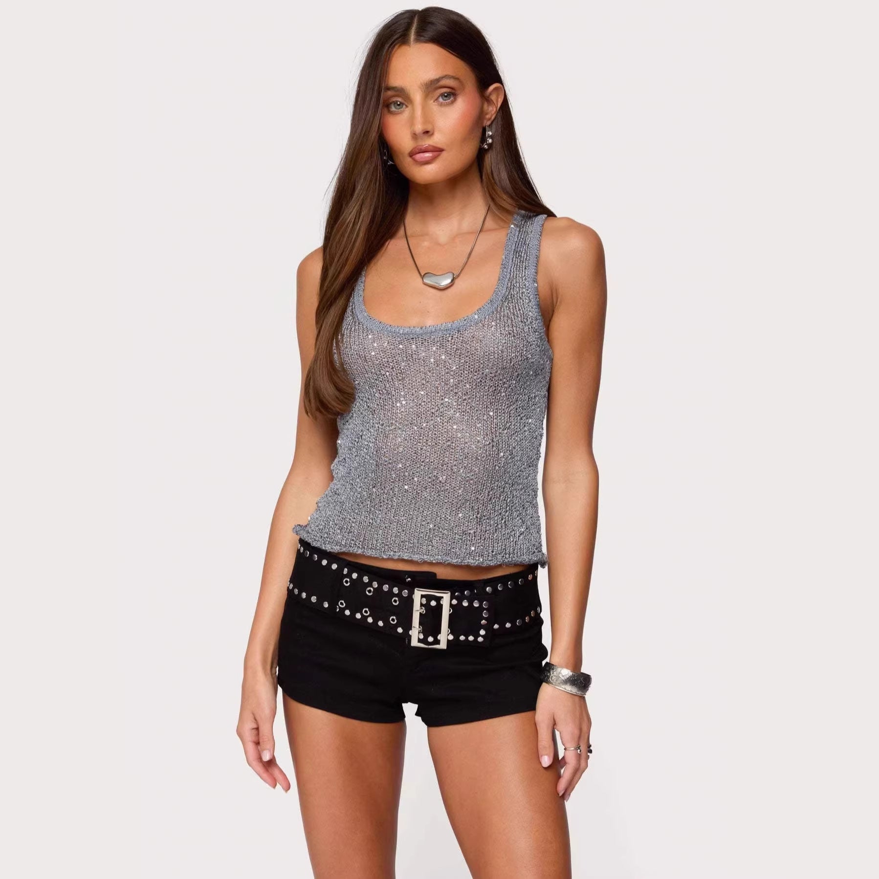 Women's Sequin Deep V-Neck Strappy Tank Top – 3 Colors S–L FitiqueFit